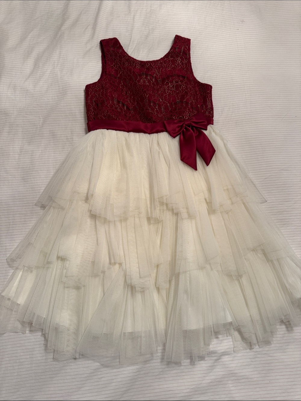 American Princess Burgundy Lace Bodice with Cream Tulle Tiered Skirt
